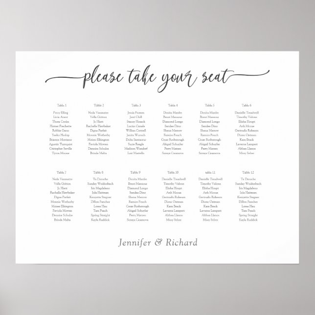 WEDDING SEATING CHART HORIZONTAL 9, (Front)