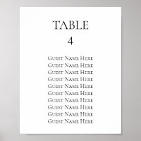 Wedding Seating Chart Individual Page Any Size
