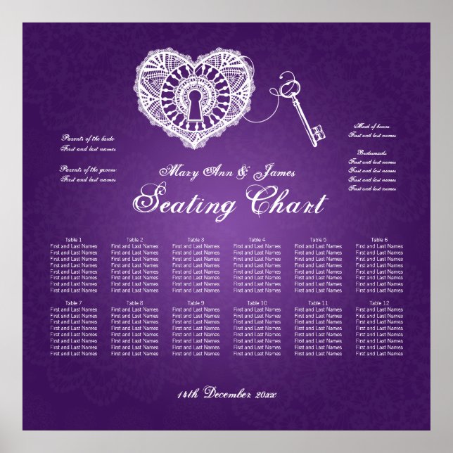 Wedding Seating Chart Key To My Heart Purple (Front)