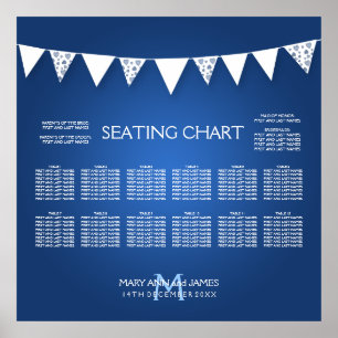 Wedding Seating Chart  Love Bunting Monogram Blue