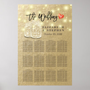 Wedding Seating Chart Mason Jar String Lights Gold