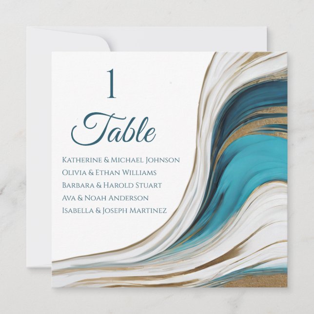 Wedding Seating Chart- Modern Blue and Gold- Invitation (Front)