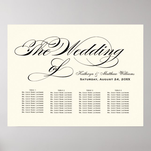 Wedding Seating Chart Poster | Black Calligraphy (Front)