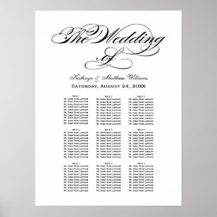 Wedding Seating Chart Poster   Black Calligraphy