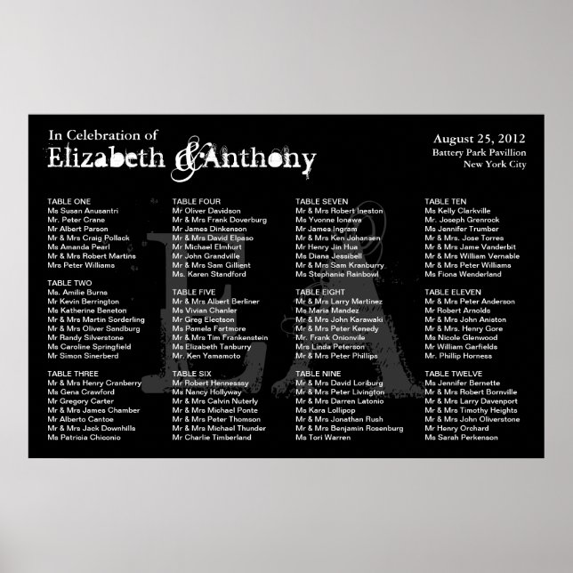 Wedding Seating Chart Poster Monogram Black 2 (Front)