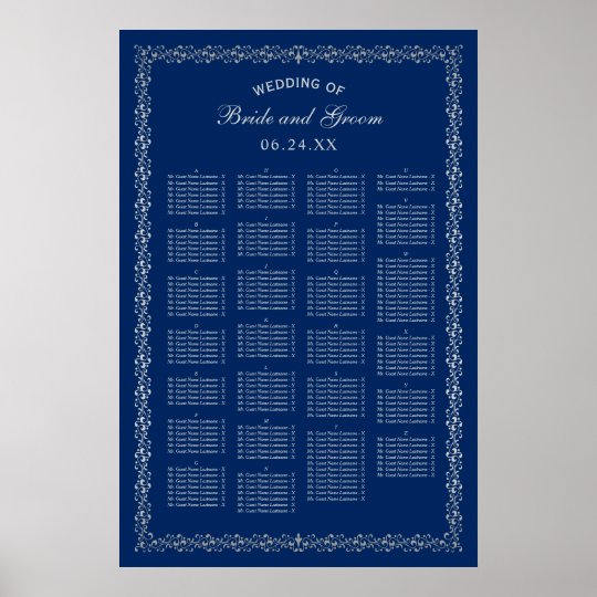 Wedding Seating Chart Poster | Navy and Silver