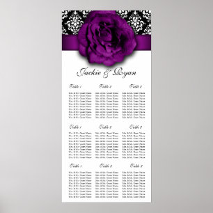 Wedding Seating Chart Purple Rose Damask