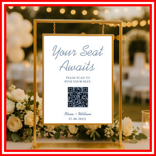 Wedding Seating Chart QR Code Dusty Blue Sign