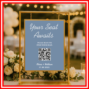 Wedding Seating Chart QR Code Dusty Blue Sign