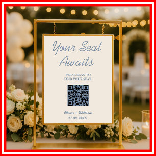 Wedding Seating Chart QR Code Dusty Blue Sign