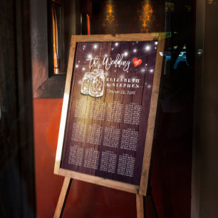 Wedding Seating Chart Rustic Wood Mason Jar Lights