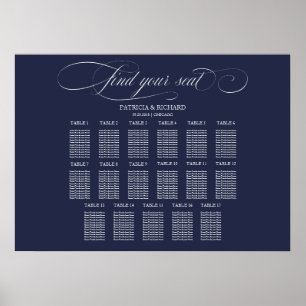 Wedding Seating Chart Sign 17 Tables Navy Blue 