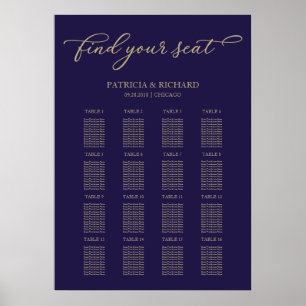 Wedding Seating Chart Sign Chic Gold Navy Blue