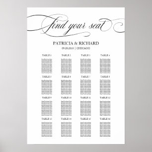 Wedding Seating Chart Sign Elegant Black Script