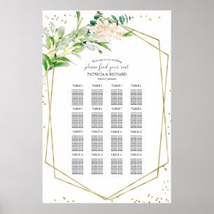 Wedding Seating Chart Sign Elegant Greenery Gold