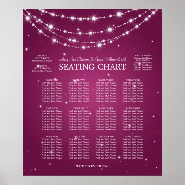 Wedding Seating Chart Sparkling Chain Pink (Front)