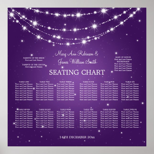 Wedding Seating Chart Sparkling Chain Purple (Front)