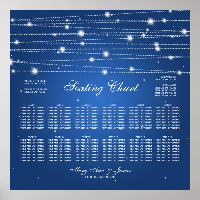Wedding Seating Chart Sparkling Lines Sapphire Blu (Front)