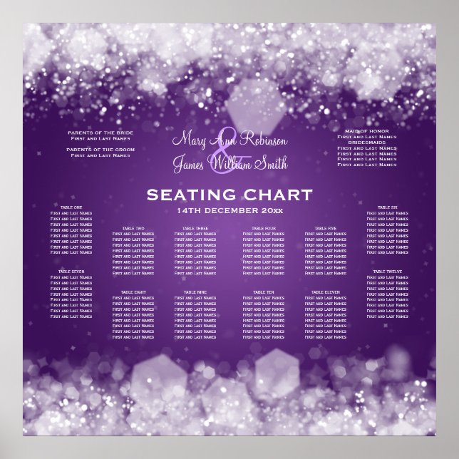 Wedding Seating Chart Sparkling Night Purple (Front)