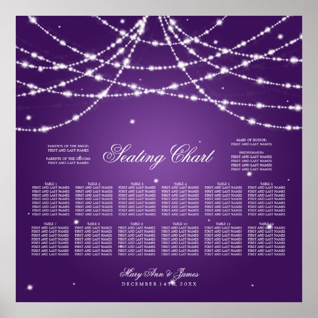 Wedding Seating Chart Sparkling String Purple (Front)