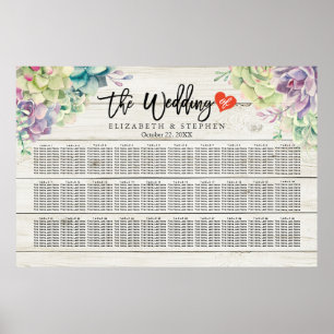 Wedding Seating Chart Succulent Plants Rustic Wood