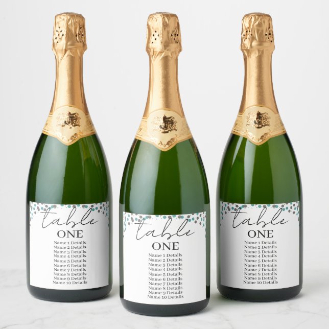 Wedding Seating Chart Table Number Add Guest Names Sparkling Wine Label (Bottles)