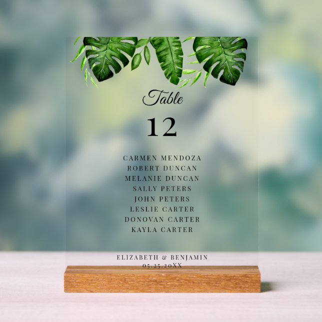 Wedding Seating Chart Table Tropical Greenery  (Neutral)
