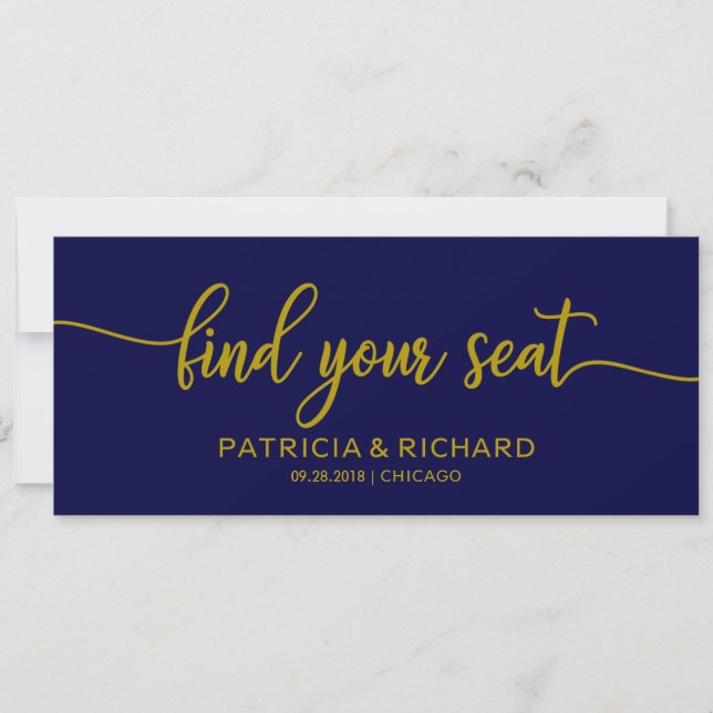 Wedding Seating Chart Title Gold Navy Blue Invitation (Front)
