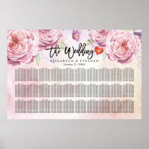 Wedding Seating Chart Watercolor Floral & Feathers