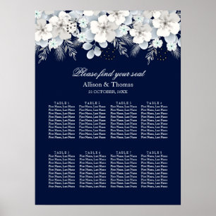 Wedding Seating Chart  White flower sakura blue