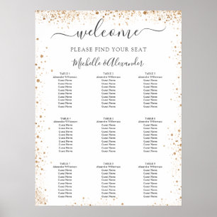 Wedding seating chart white gold glitter dust