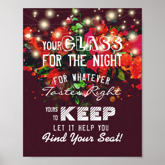 Wedding Seating Glass For The Night Find Your Seat Poster (Front)