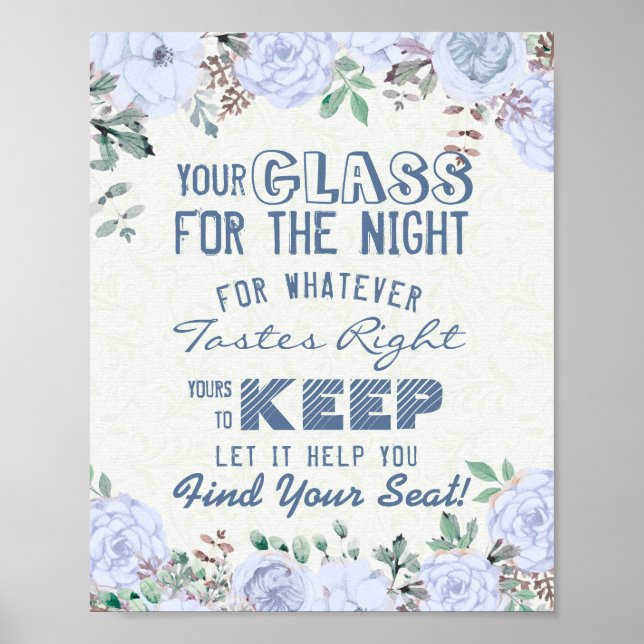 Wedding Seating Glass For The Night Find Your Seat Poster (Front)
