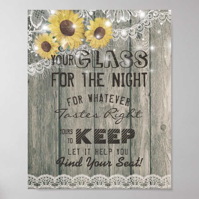 Wedding Seating Glass For The Night Find Your Seat Poster (Front)
