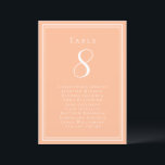 Wedding Seating Guest List Peach Table Number Card<br><div class="desc">Our trendy wedding table number guest list features a template for the table number & list of guests at the table. Personalize elegant lettering and script with your guest's names & details in crisp white on a trendy peach background. Perfect addition for a wedding, anniversary or large engagement party. The...</div>