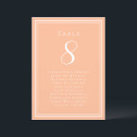 Wedding Seating Guest List Peach Table Number Card<br><div class="desc">Our trendy wedding table number guest list features a template for the table number & list of guests at the table. Personalize elegant lettering and script with your guest's names & details in crisp white on a trendy peach background. Perfect addition for a wedding, anniversary or large engagement party. The...</div>
