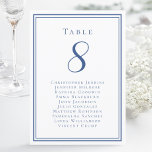 Wedding Seating Guest Table Number Blue White<br><div class="desc">Our trendy wedding table number guest list features a template for the table number & list of guests at the table. Personalize elegant lettering and script with your guest's names & details in a classic blue on a crisp white background. Perfect addition for a wedding, anniversary or large engagement party....</div>