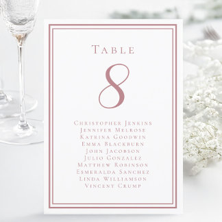 Wedding Seating List Guest Table Number Dusty Rose