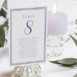Wedding Seating List Guest Table Number Periwinkle<br><div class="desc">Our trendy wedding table number guest list features a template for the table number & list of guests at the table. Personalize elegant lettering and script with your guest's names & details in trendy periwinkle blue on a crisp white background. Perfect addition for a wedding, anniversary or large engagement party....</div>