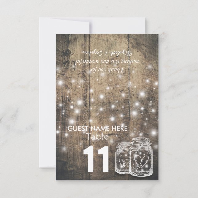 Wedding Seating Place Table Number Mason Jar Light (Front)