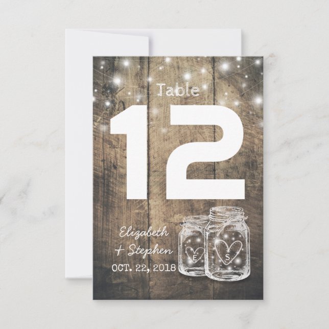 Wedding Seating Place Table Number Mason Jar Light (Front)