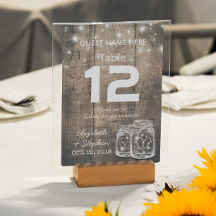 Wedding Seating Place Table Number Mason Jar Light