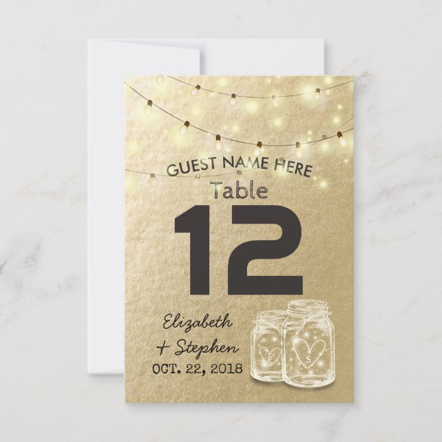 Wedding Seating Place Table Number Mason Jar Light (Front)