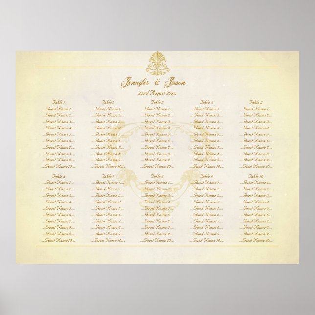 Wedding Seating Plan Chart Vintage Parchment Paper (Front)