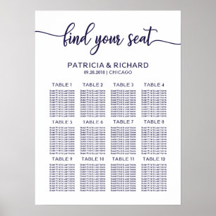 Wedding Seating Plan Elegant Chic Navy Blue Poster