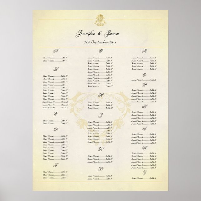 Wedding Seating Plan in Vintage Parchment Style Poster (Front)