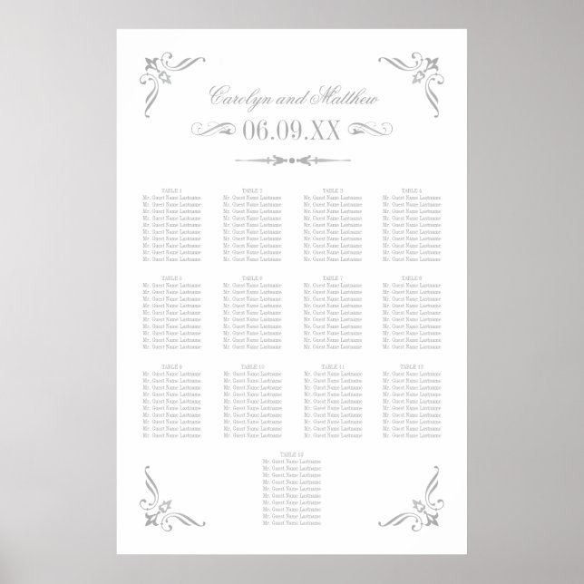 Wedding Seating Poster | Silver Flourish (Front)