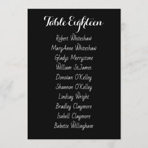 Wedding Seating Table Number Names List Sheet