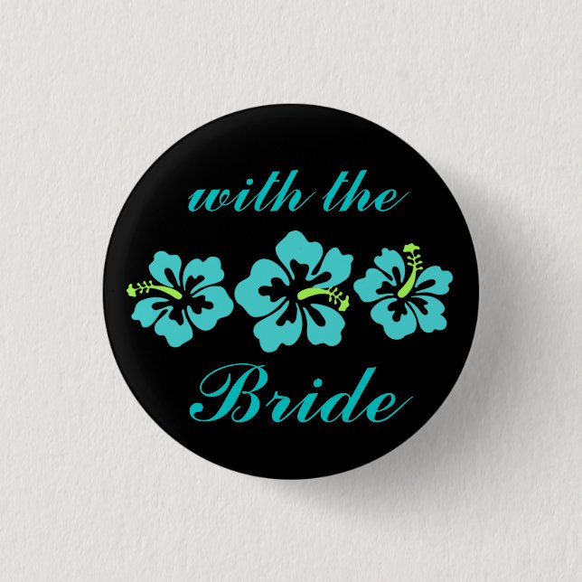 Wedding Set - Tropical - Hibiscus Blue 1 Inch Round Button (Front)