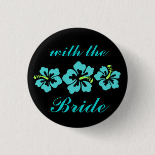 Wedding Set - Tropical - Hibiscus Blue 1 Inch Round Button